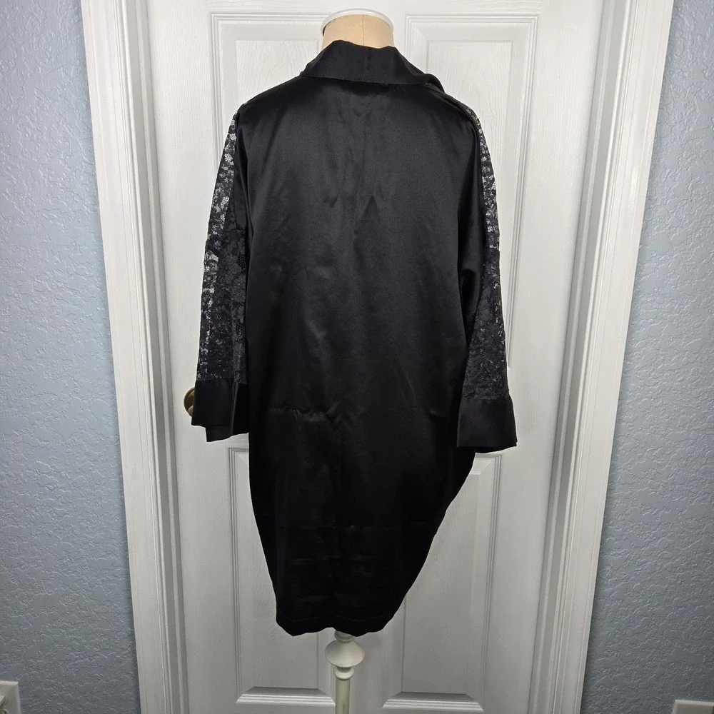 Victoria's Secret Gold Label‎ Vtg Black Satin And Lace Kimono Robe One Size